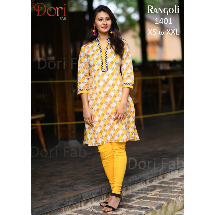 Buy Hautewagon Stylish & Trendy Printed Cotton Kurti for Women With Matching  Black Leggings in Free Size-Yellow at Amazon.in